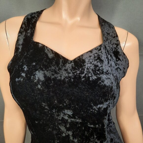 Vintage 80s Black Crushed Velvet Mini Dress XS Party Prom Sleeveless Lace Bows - Picture 2 of 10